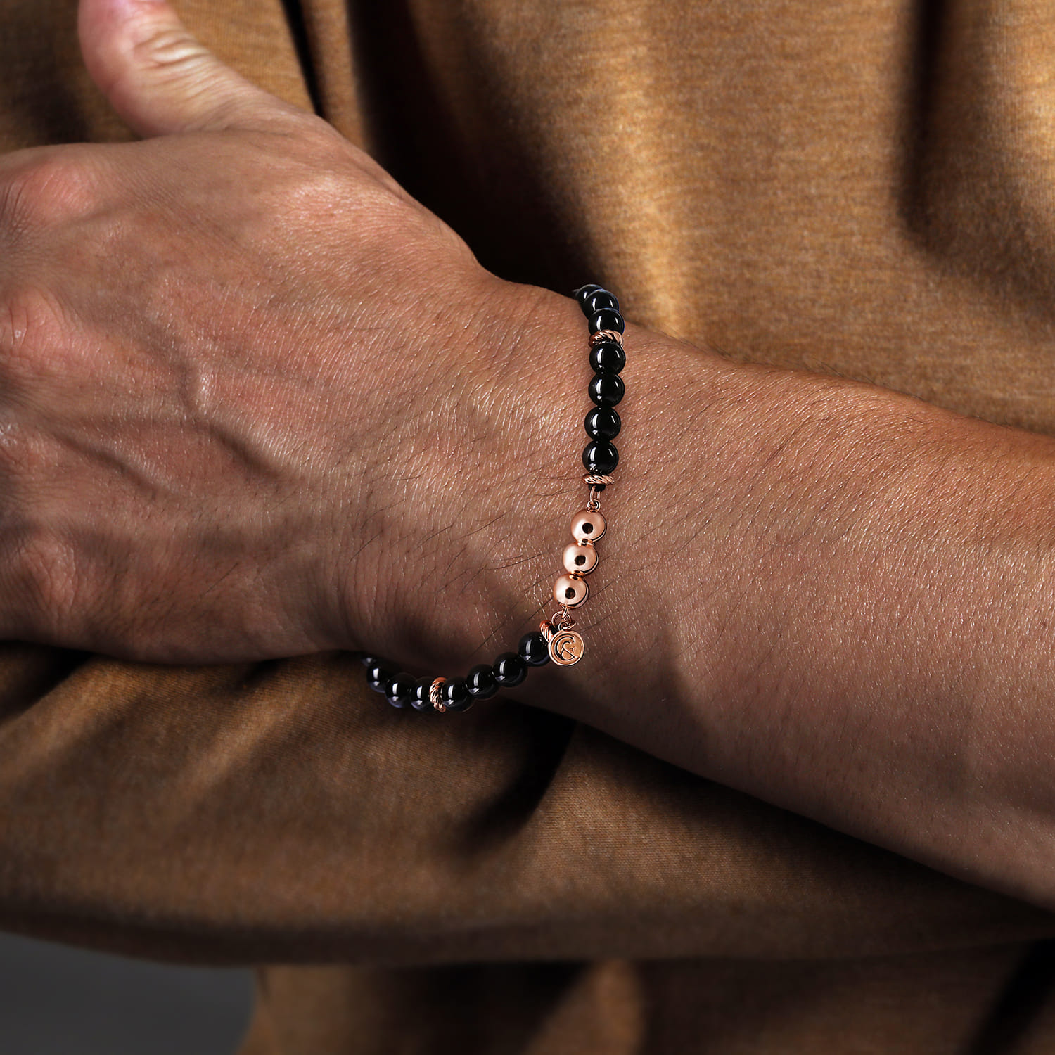 Black Onyx Bracelet in 14K Rose Gold, photograph 3