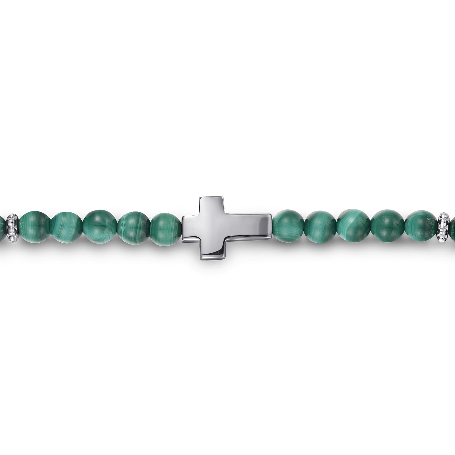 Cross Bracelet with 4mm Malachite Beads in Sterling Silver, photograph 2