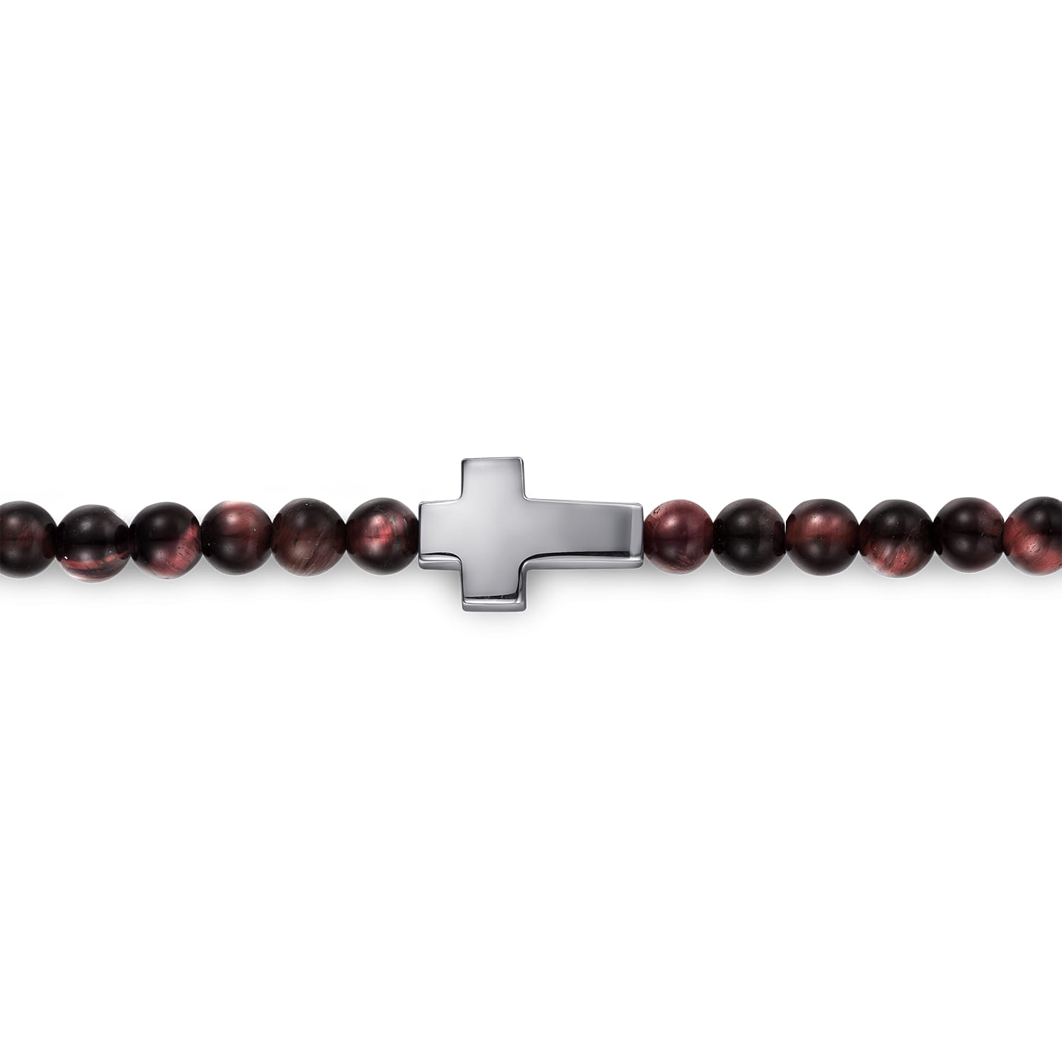 Cross Bracelet with 4mm Tiger Eye Beads in Sterling Silver, photograph 2