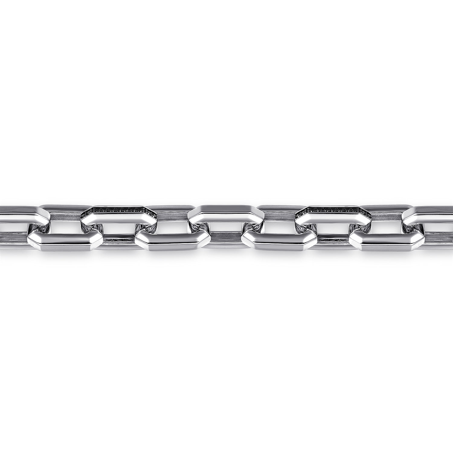 9mm Men's Hollow Faceted Chain Black Spinel Bracelet in Sterling Silver, photograph 2