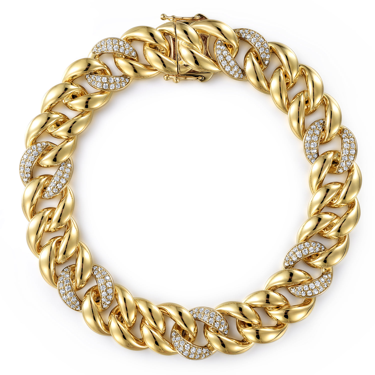 12mm Width Classic Diamond Men's Cuban Bracelet in 14K Yellow Gold