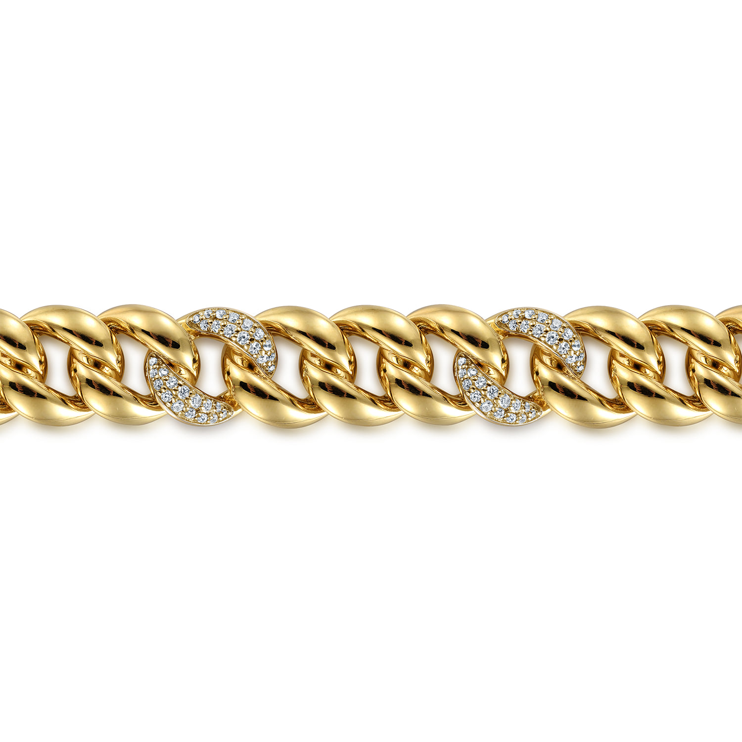 12mm Width Classic Diamond Men's Cuban Bracelet in 14K Yellow Gold, photograph 2