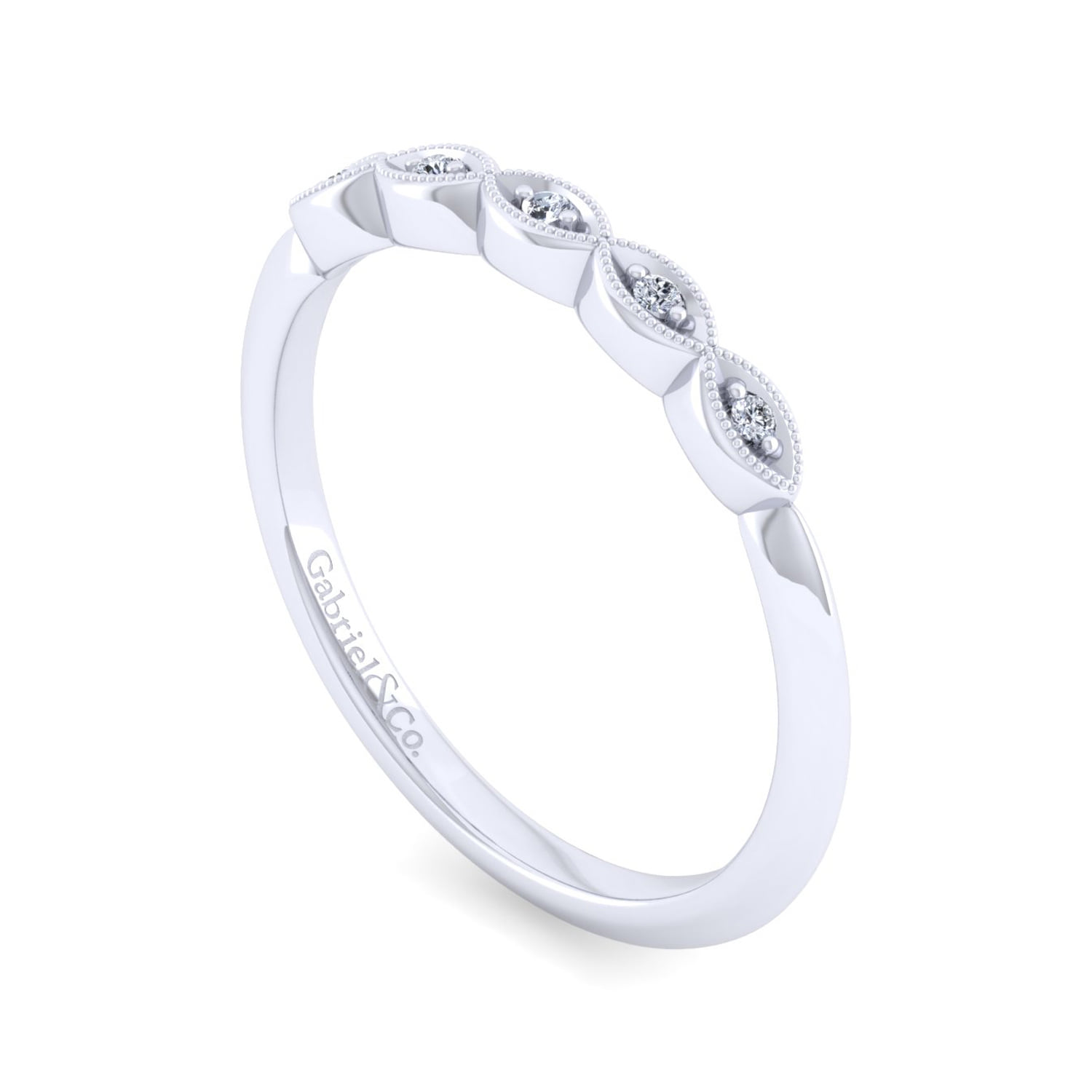 Vintage Diamond Matching Wedding Band in 14K White Gold, photograph 3
