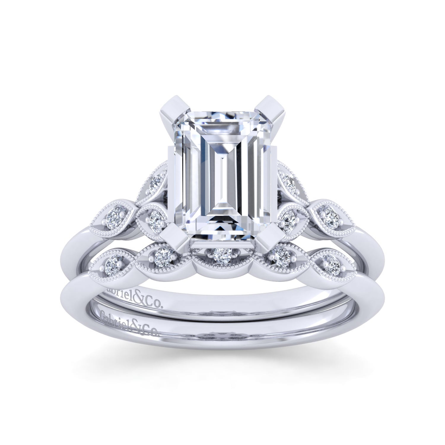 Vintage Diamond Matching Wedding Band in 14K White Gold, photograph 4