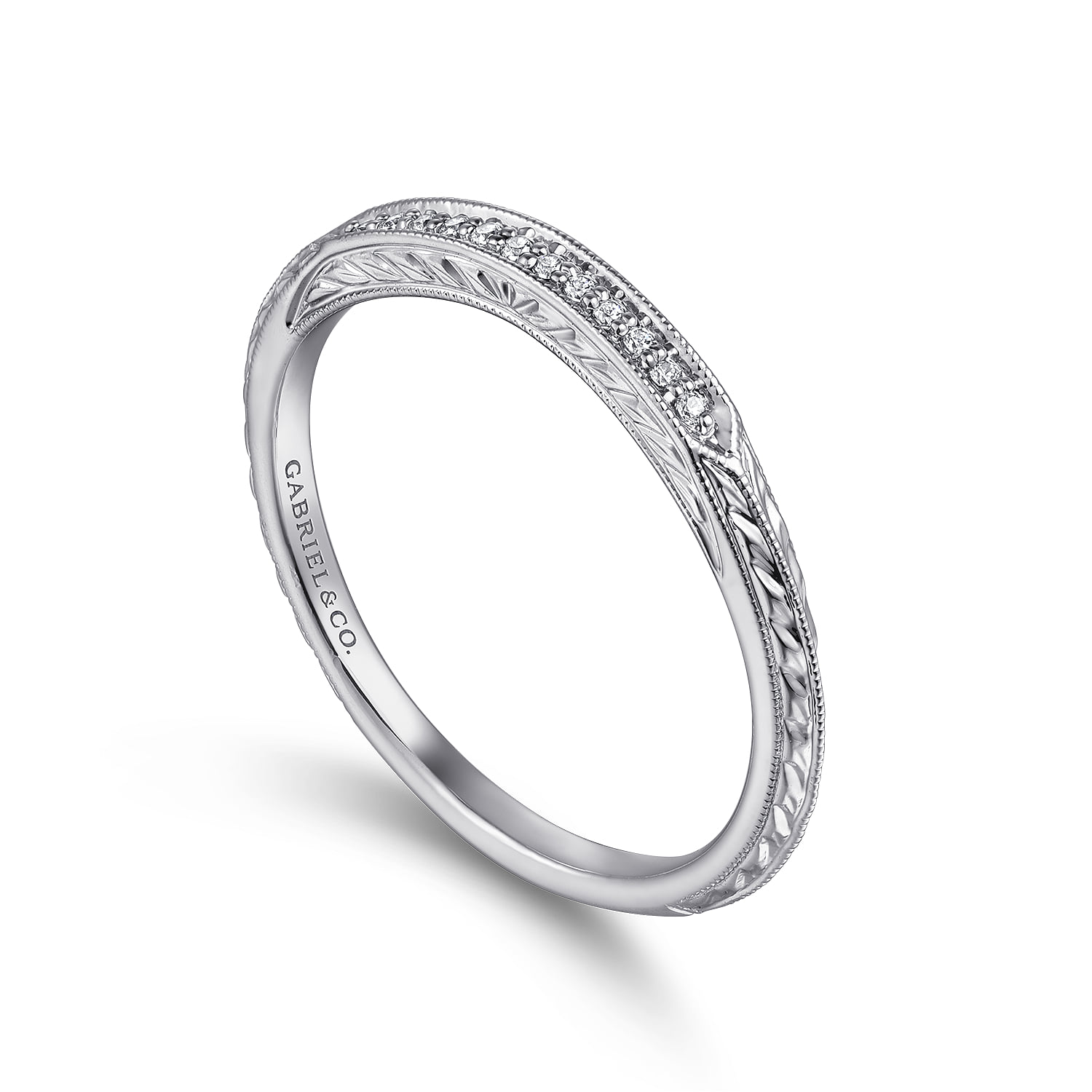 Vintage Diamond Matching Wedding Band in 14K White Gold, photograph 3