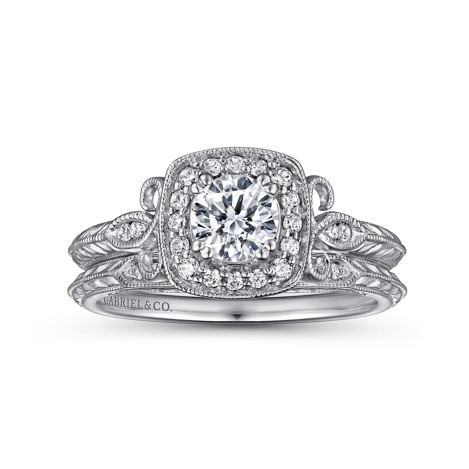 Vintage Diamond Matching Wedding Band in 14K White Gold, photograph 4