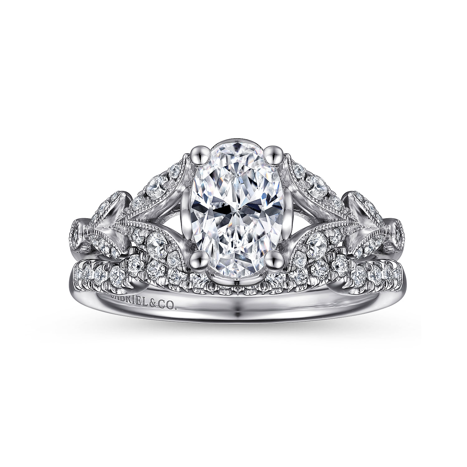 Vintage Diamond Matching Wedding Band in 14K White Gold, photograph 4