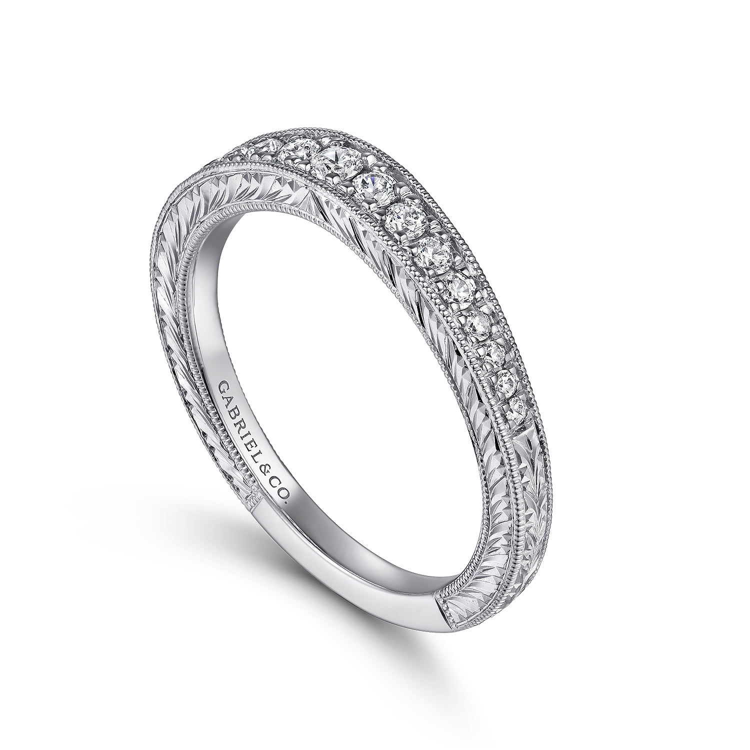 Art Deco Diamond Matching Wedding Band in 14K White Gold, photograph 3