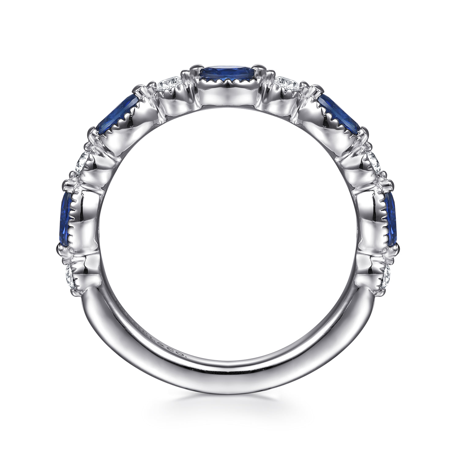 Sapphire and Diamond Wedding Band in 14K White Gold, photograph 2