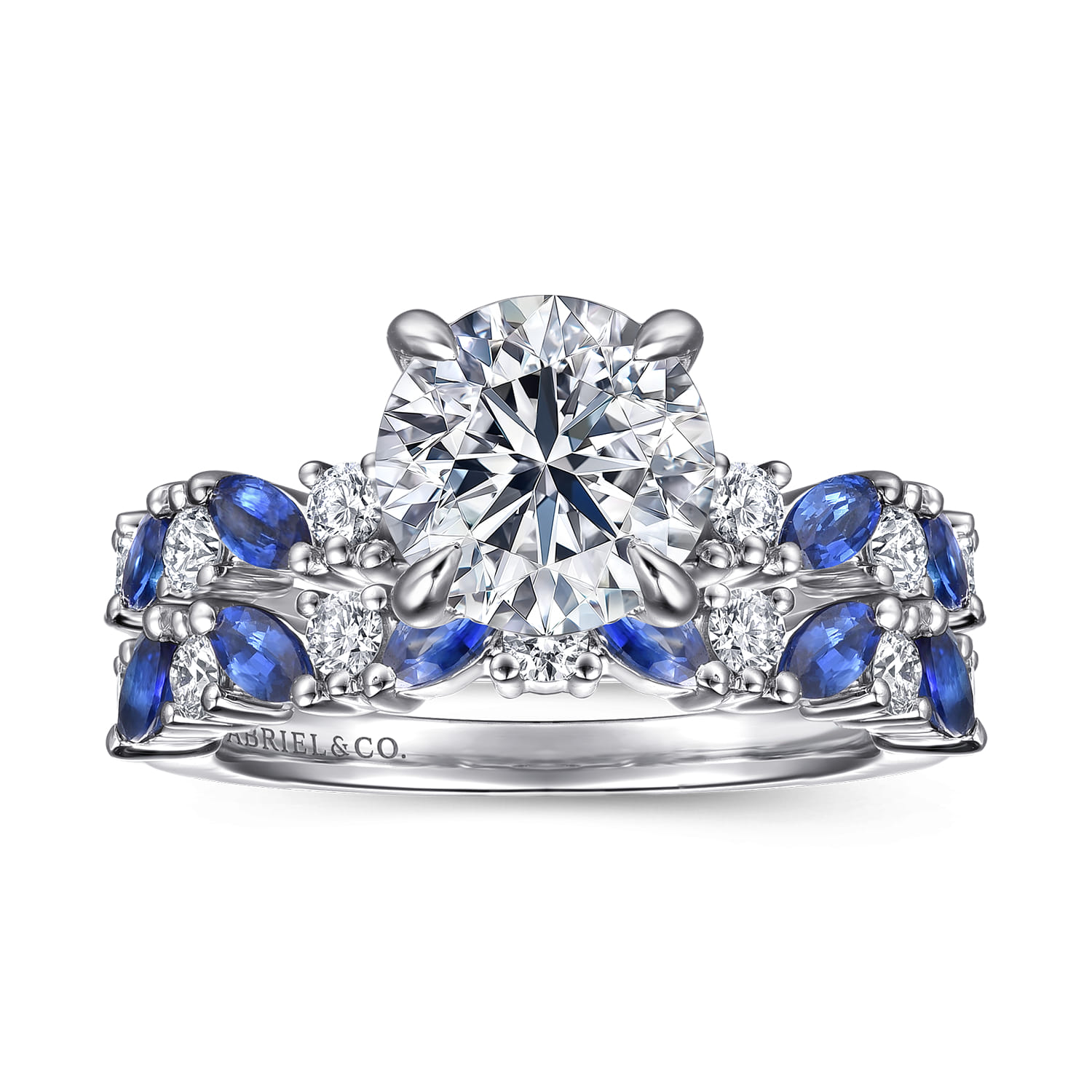 Sapphire and Diamond Matching Wedding Band in 14K White Gold, photograph 4