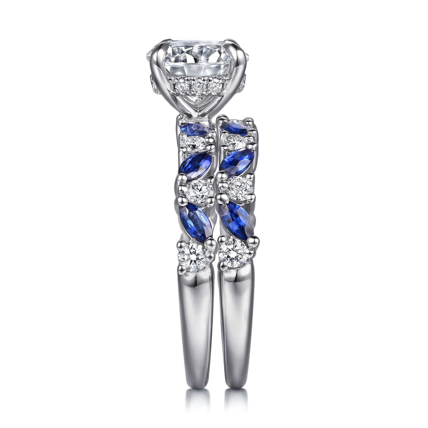 Sapphire and Diamond Matching Wedding Band in 14K White Gold, photograph 5