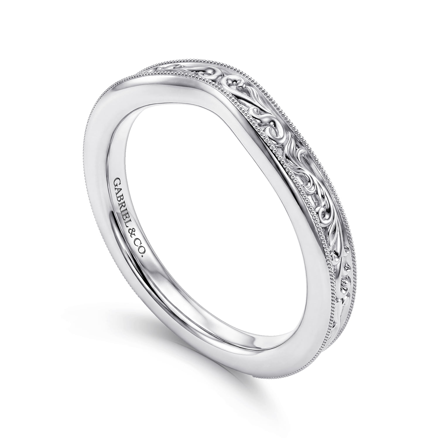 Vintage Inspired Matching Wedding Band in 14K White Gold, photograph 3
