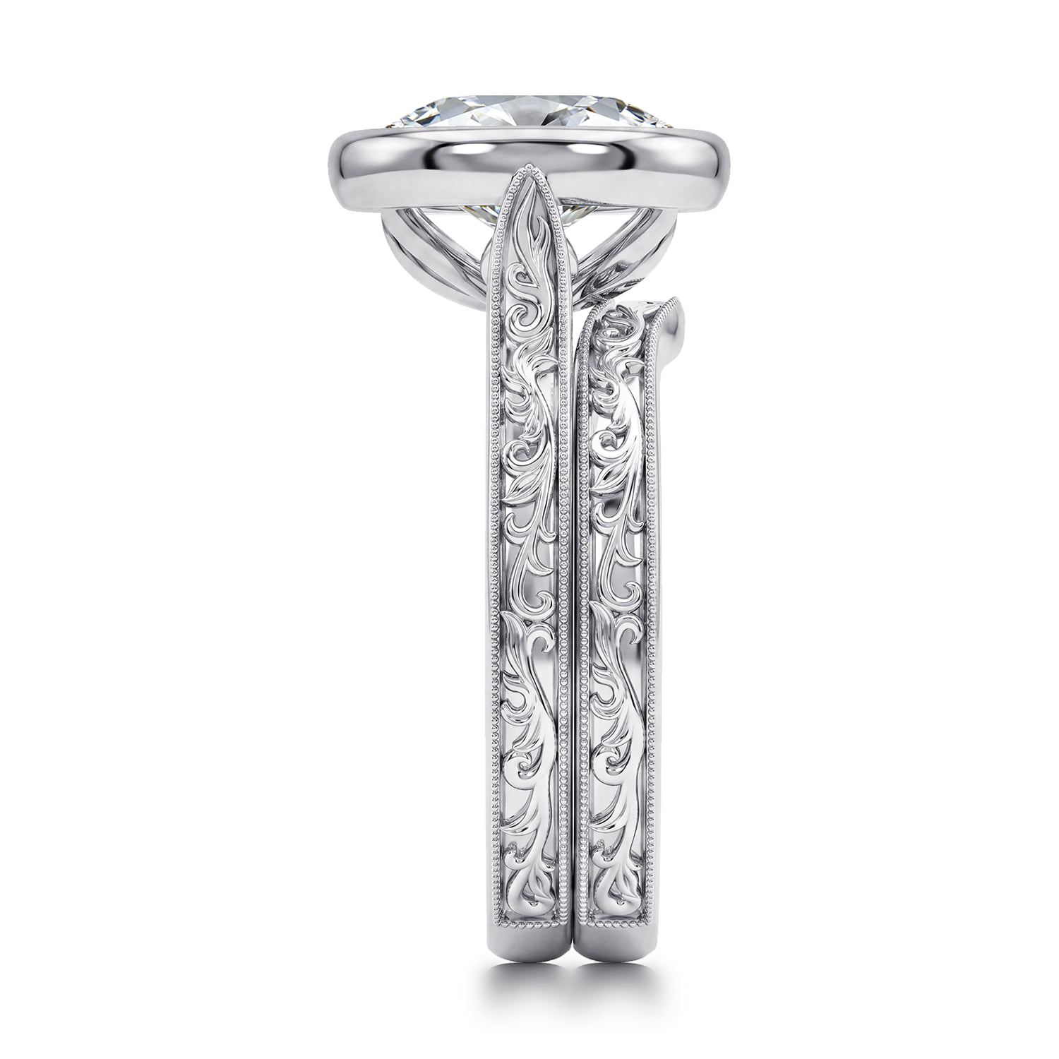 Vintage Inspired Matching Wedding Band in 14K White Gold, photograph 5