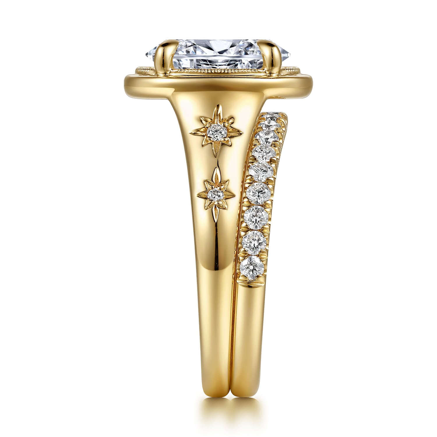 Vintage Inspired Diamond Matching Wedding Band in 14K Yellow Gold, photograph 5