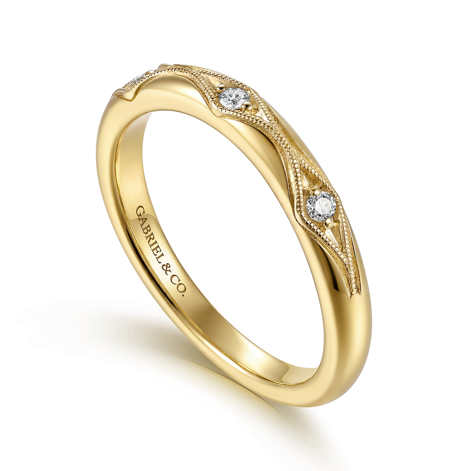 Vintage Inspired Diamond Matching Wedding Band in 14K Yellow Gold, photograph 3