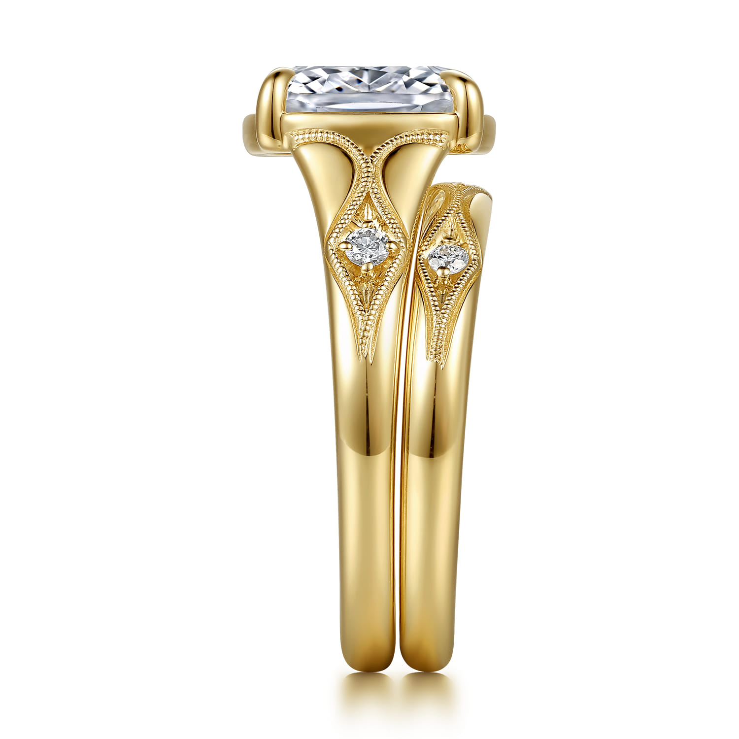 Vintage Inspired Diamond Matching Wedding Band in 14K Yellow Gold, photograph 5