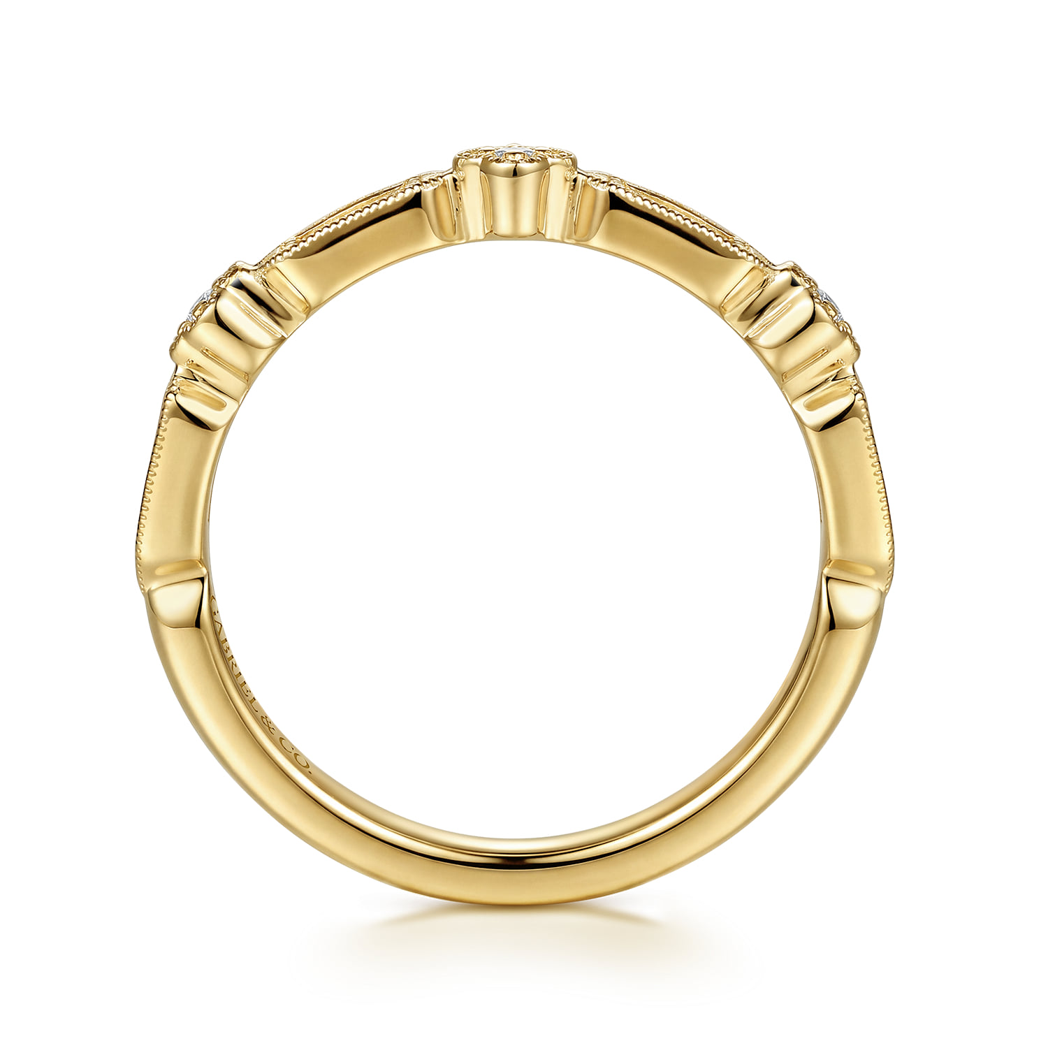 Vintage Inspired Diamond Matching Wedding Band in 14K Yellow Gold, photograph 2