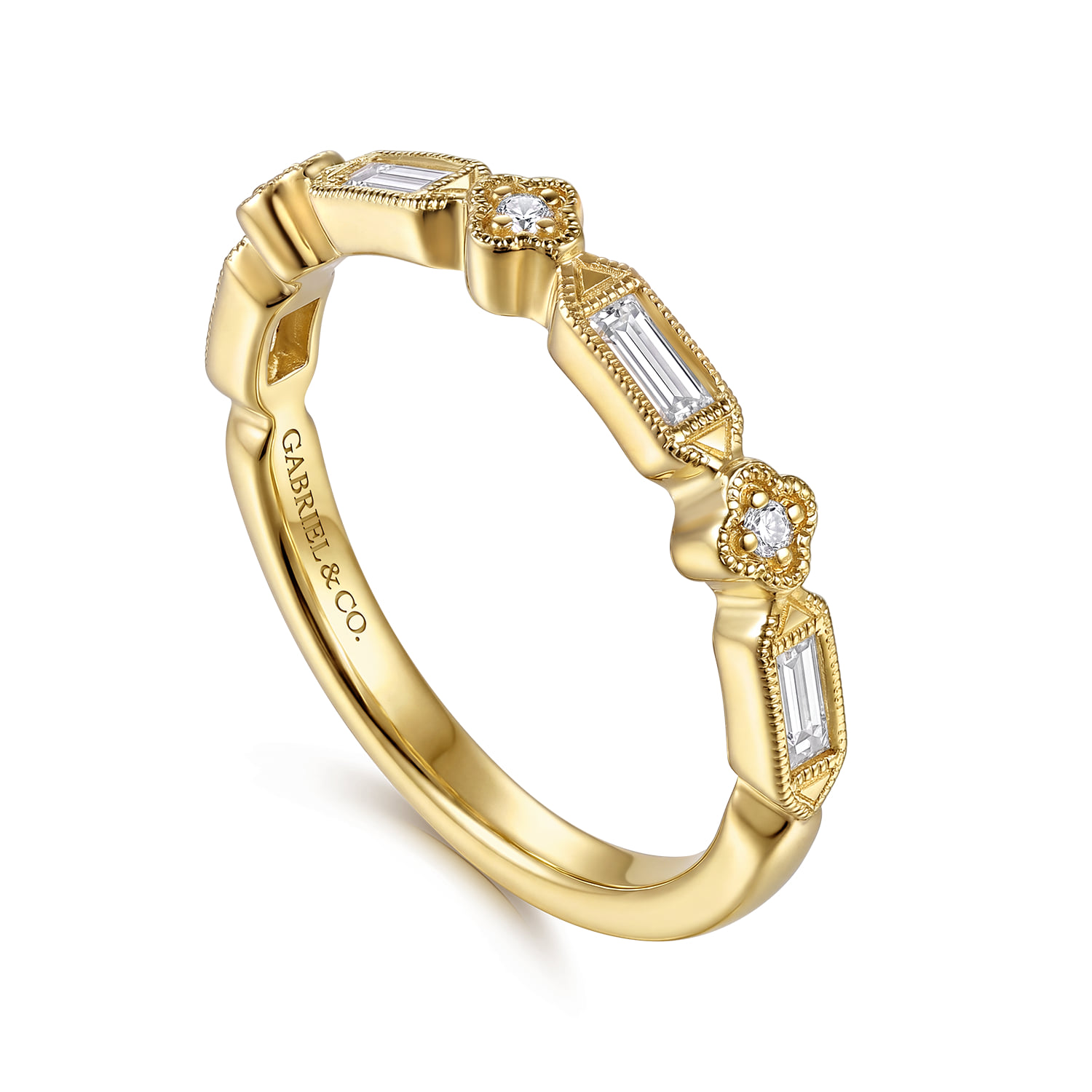 Vintage Inspired Diamond Matching Wedding Band in 14K Yellow Gold, photograph 3