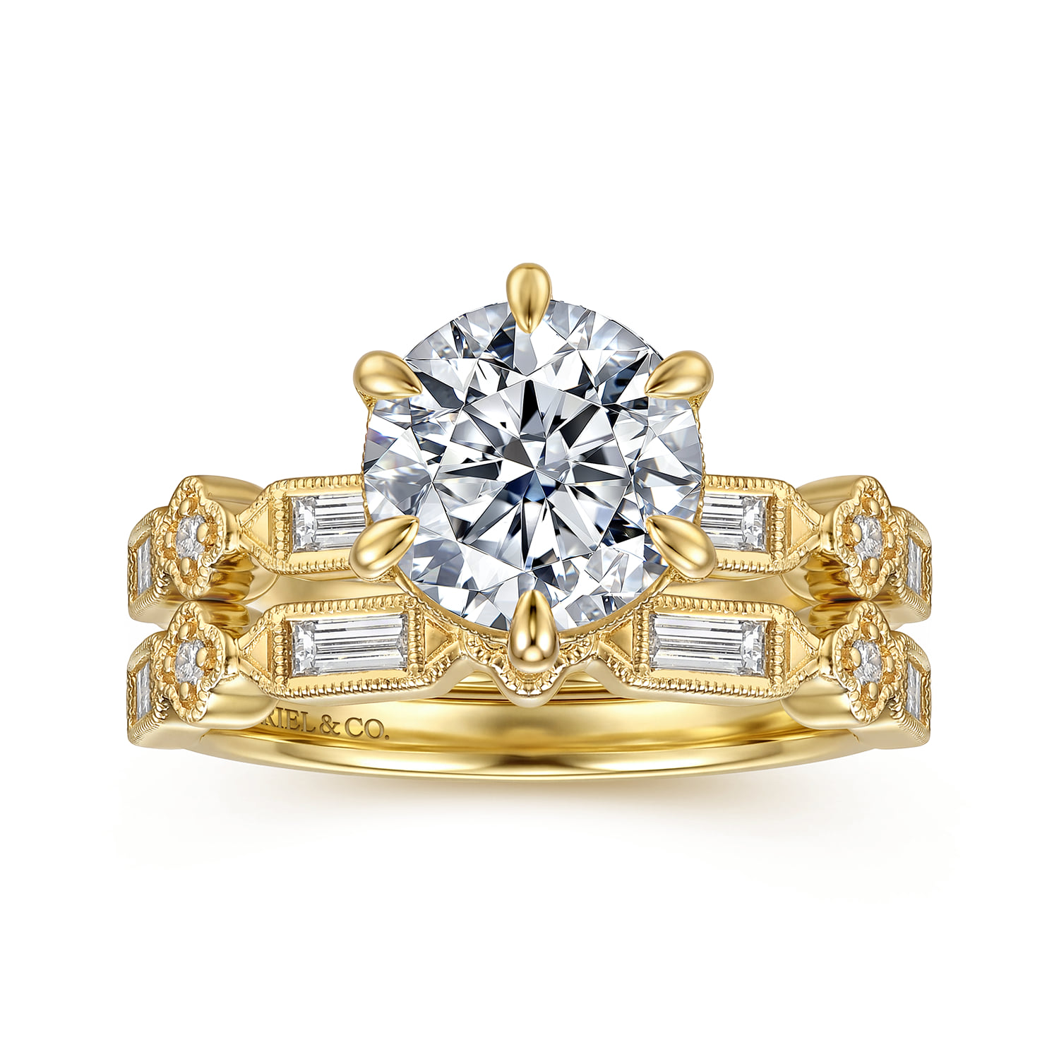 Vintage Inspired Diamond Matching Wedding Band in 14K Yellow Gold, photograph 4