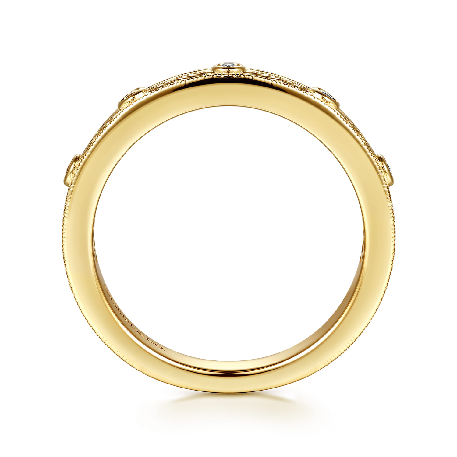 Vintage Inspired Diamond Matching Wedding Band in 14K Yellow Gold, photograph 2