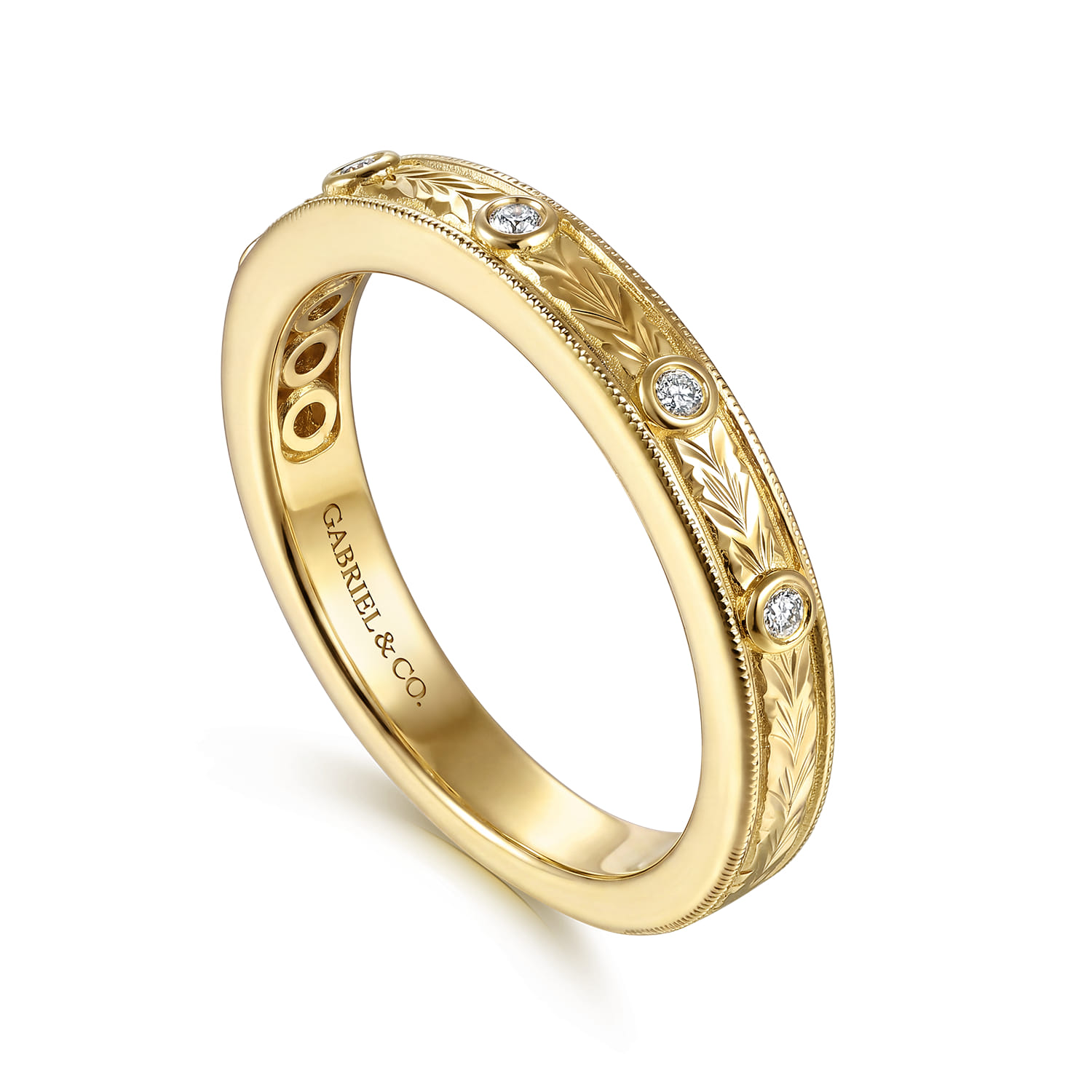 Vintage Inspired Diamond Matching Wedding Band in 14K Yellow Gold, photograph 3