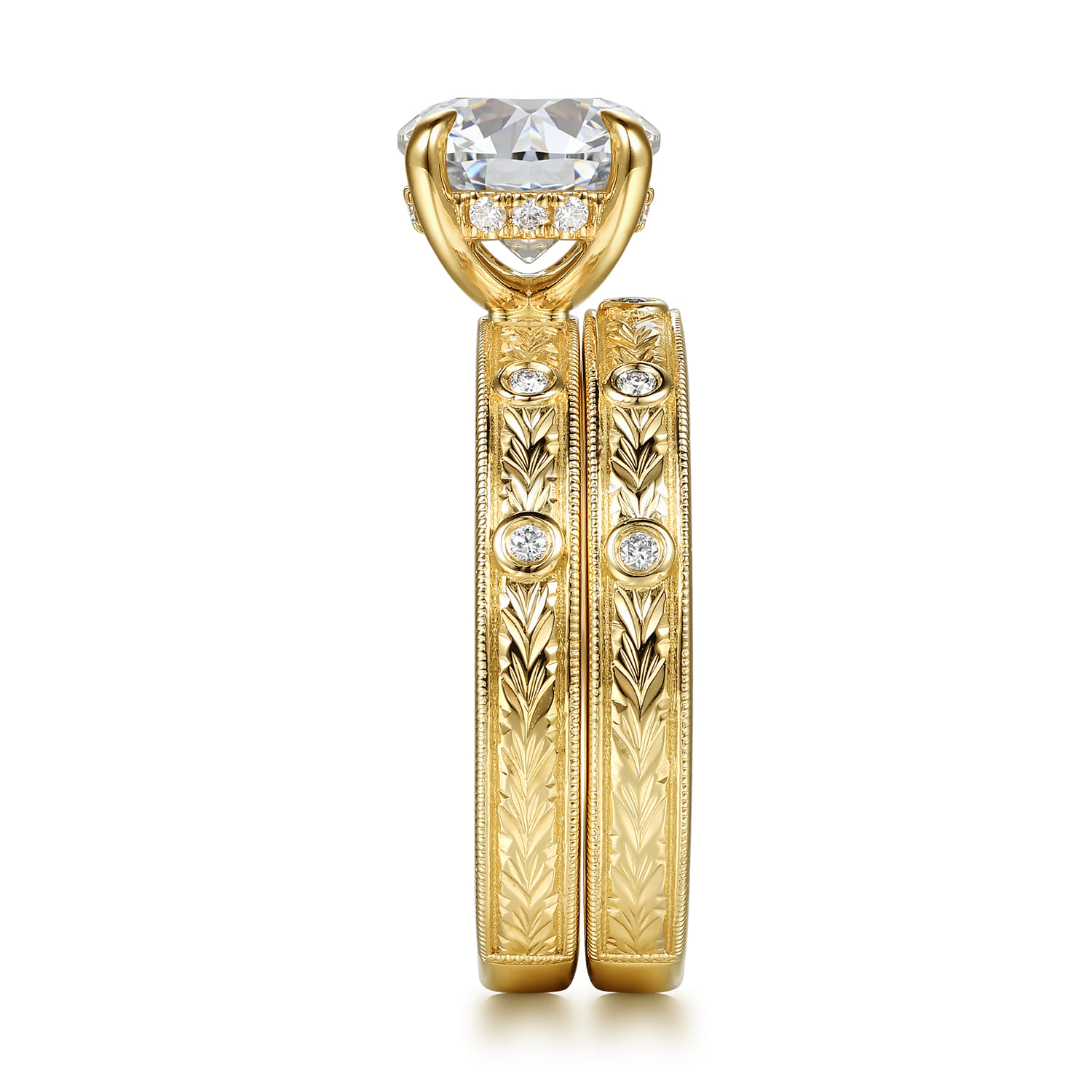 Vintage Inspired Diamond Matching Wedding Band in 14K Yellow Gold, photograph 5