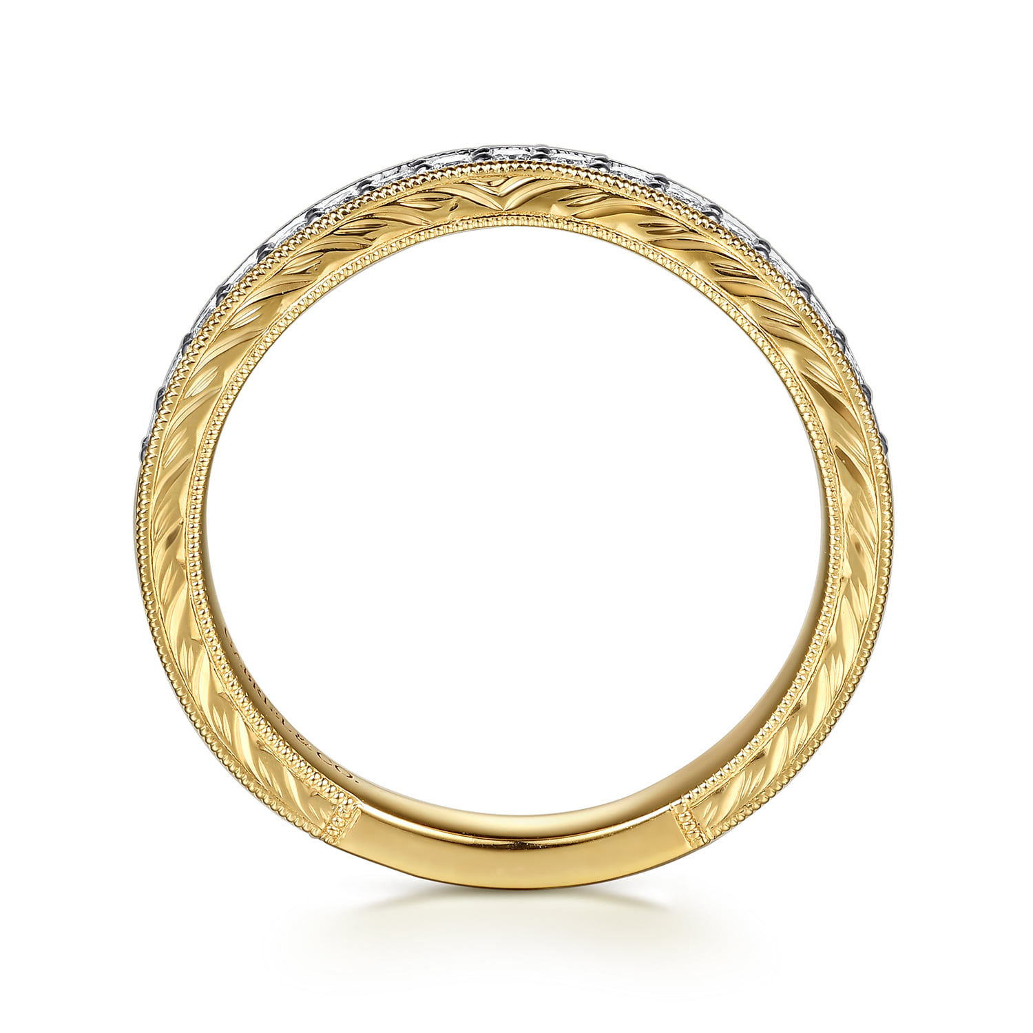 Vintage Inspired Diamond Matching Wedding Band in 14K Yellow Gold, photograph 2
