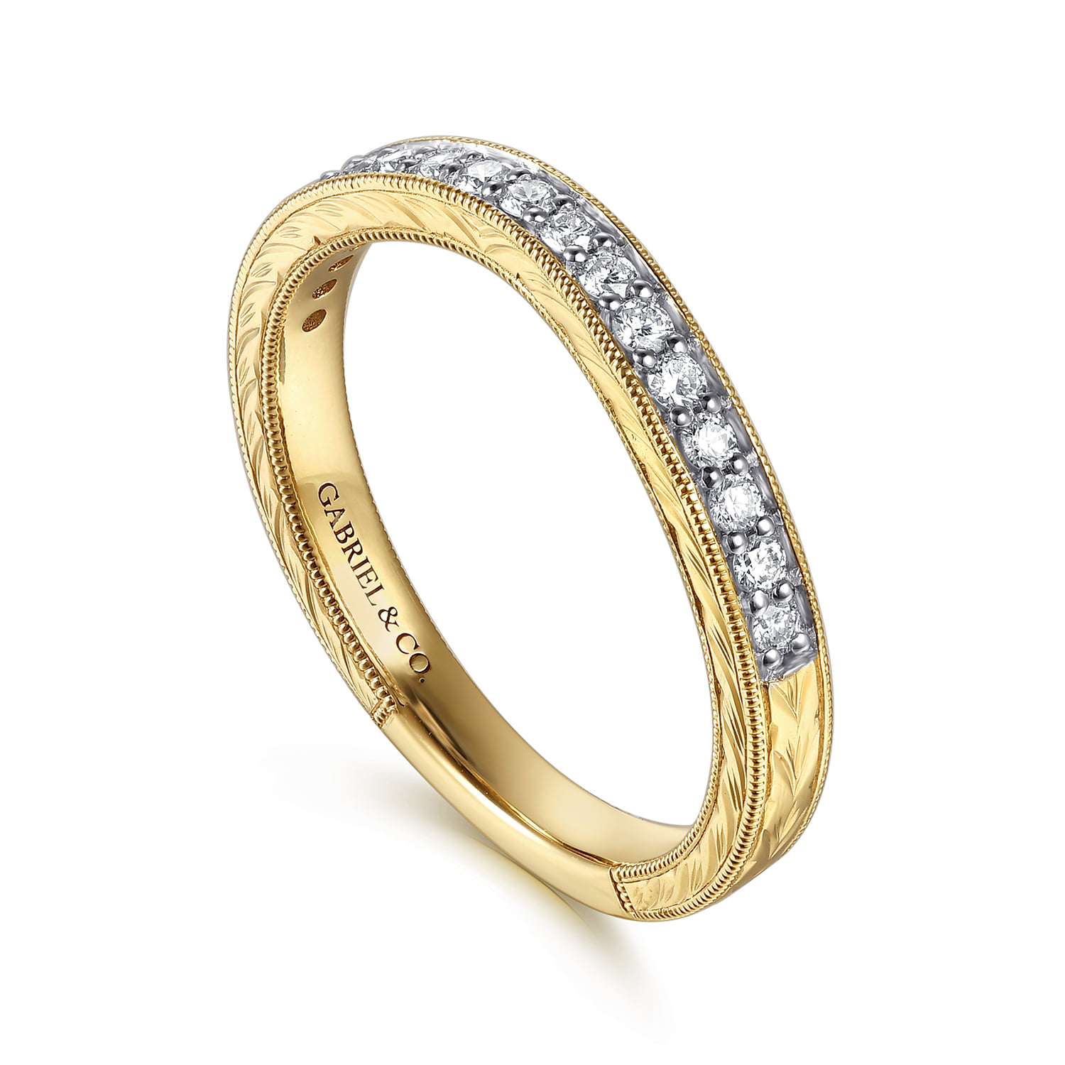 Vintage Inspired Diamond Matching Wedding Band in 14K Yellow Gold, photograph 3