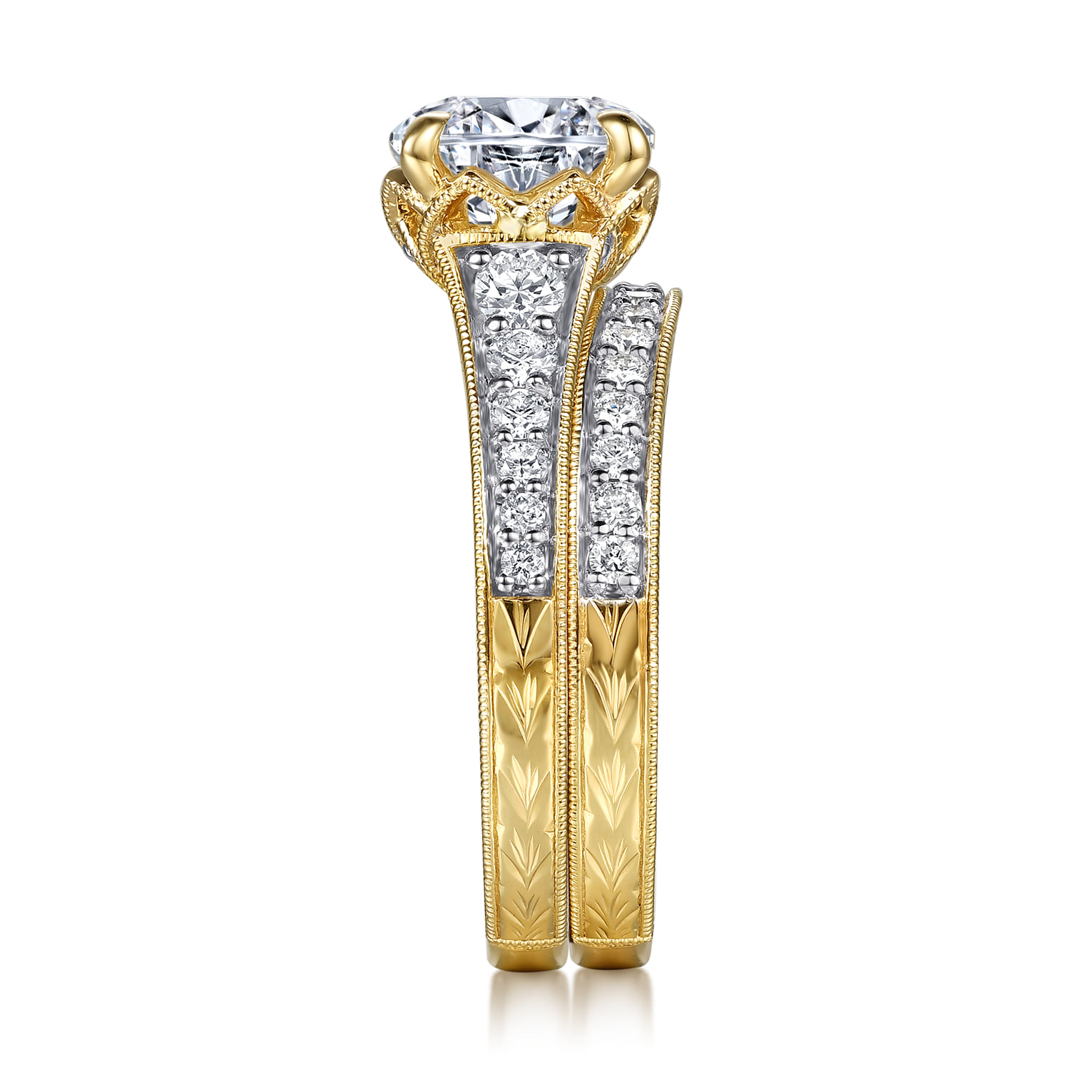 Vintage Inspired Diamond Matching Wedding Band in 14K Yellow Gold, photograph 5