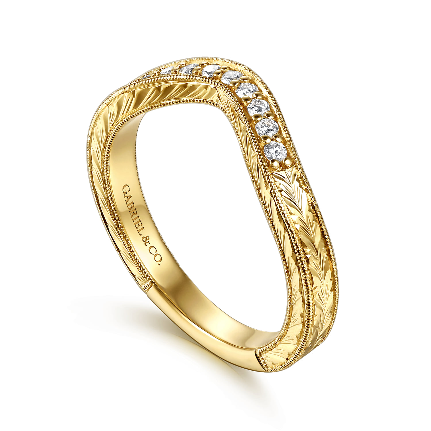 Vintage Inspired Diamond Matching Wedding Band in 14K Yellow Gold, photograph 3