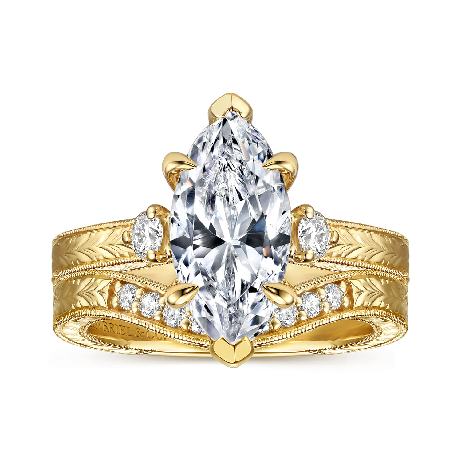Vintage Inspired Diamond Matching Wedding Band in 14K Yellow Gold, photograph 4