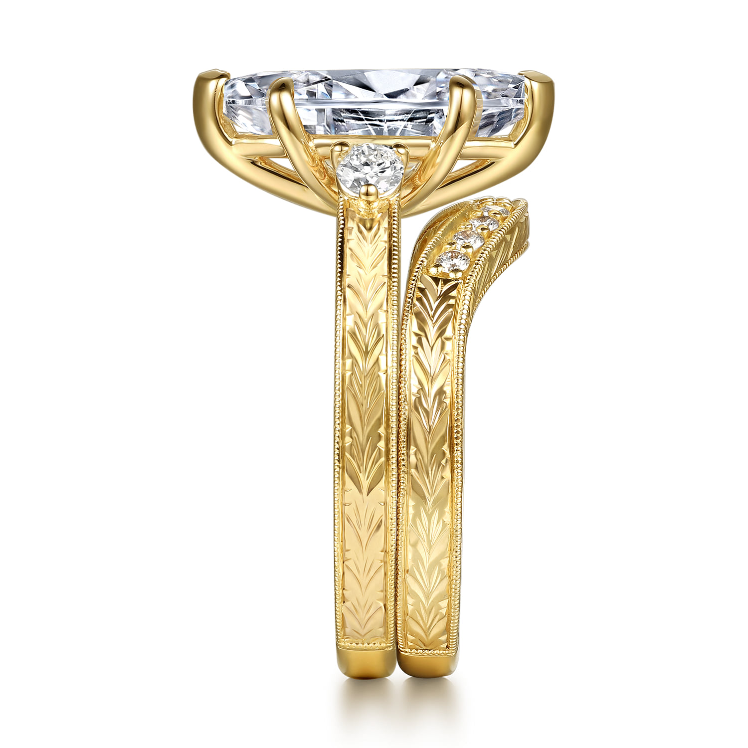Vintage Inspired Diamond Matching Wedding Band in 14K Yellow Gold, photograph 5