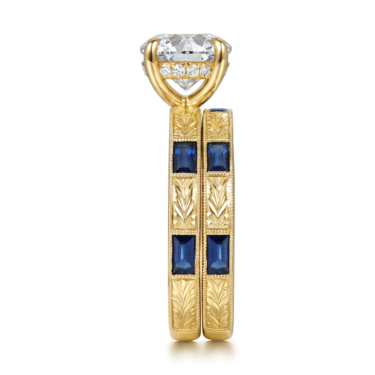 Vintage Inspired Sapphire Matching Wedding Band in 14K Yellow Gold, photograph 5
