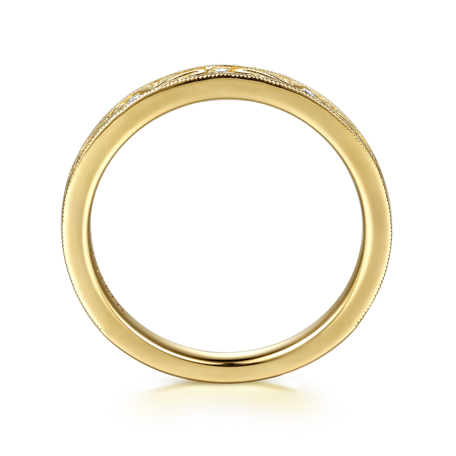 Vintage Inspired Diamond Matching Wedding Band in 14K Yellow Gold, photograph 2
