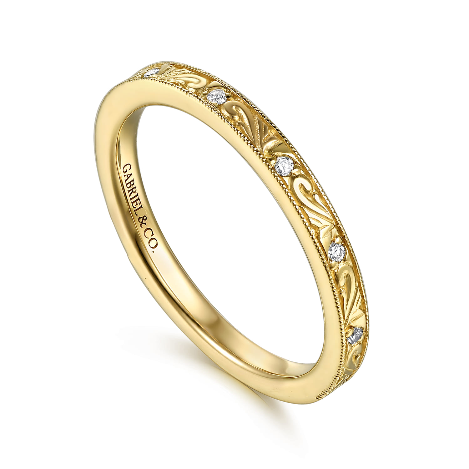 Vintage Inspired Diamond Matching Wedding Band in 14K Yellow Gold, photograph 3