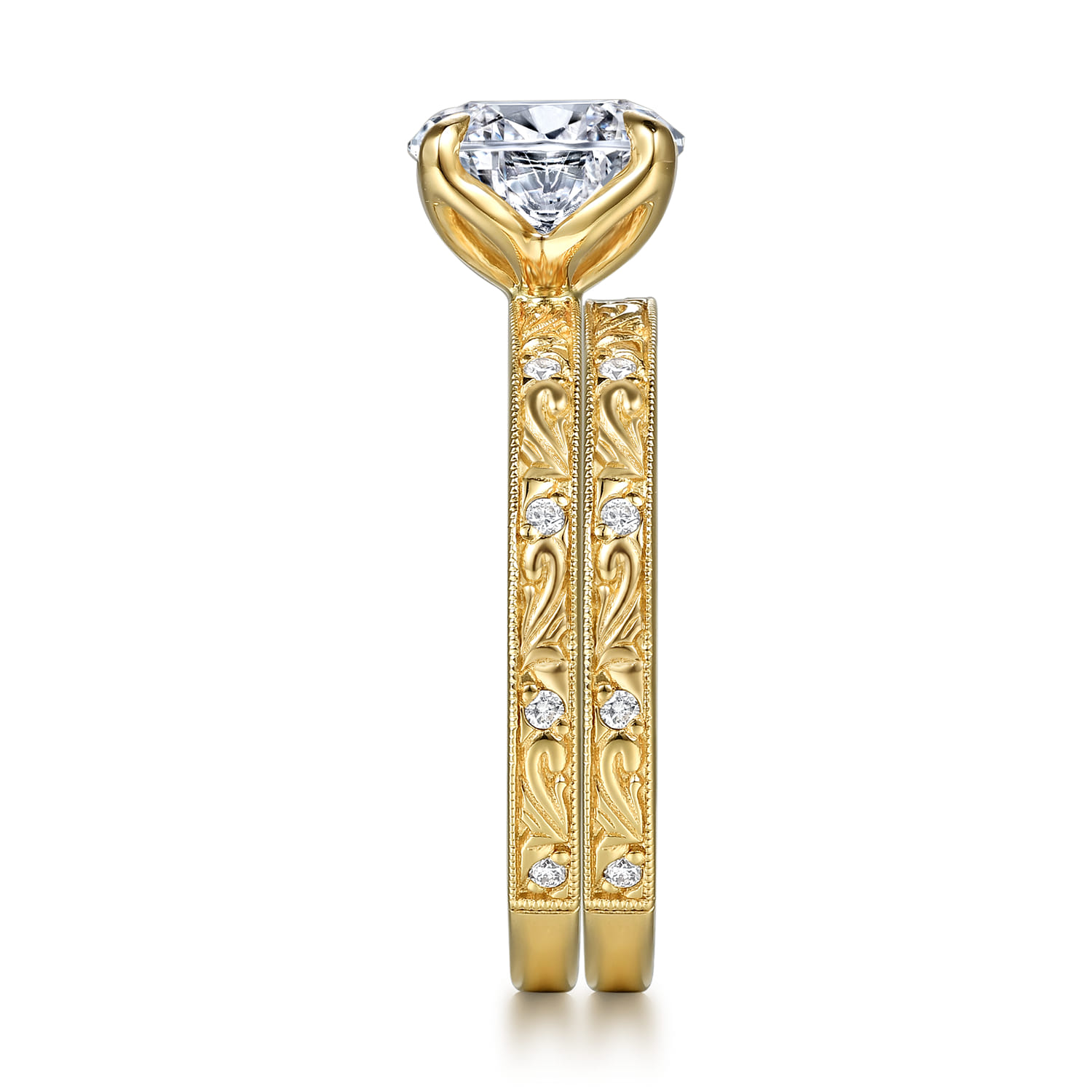 Vintage Inspired Diamond Matching Wedding Band in 14K Yellow Gold, photograph 5