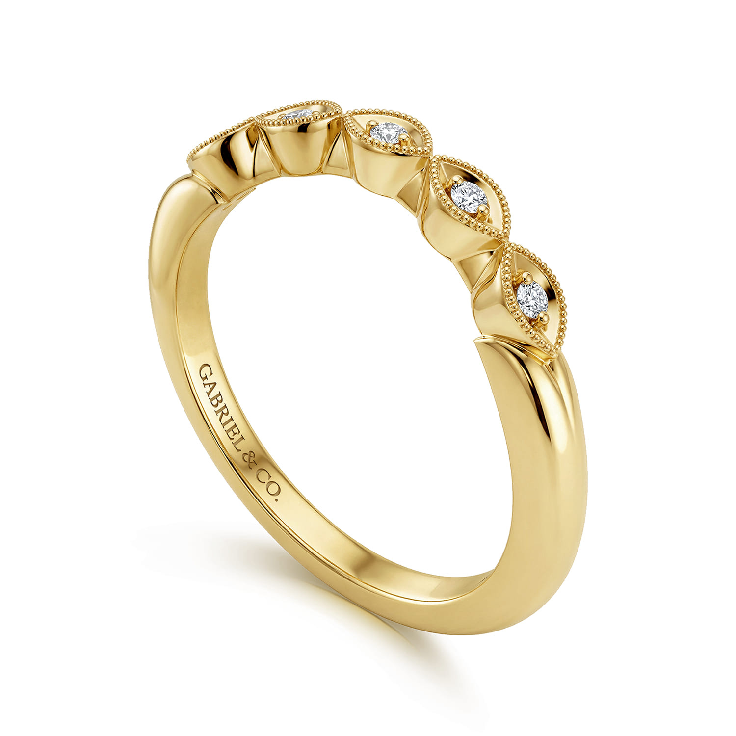 Vintage Inspired Diamond Matching Wedding Band in 14K Yellow Gold, photograph 3