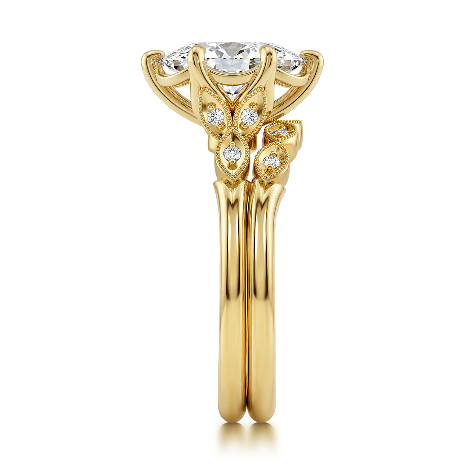 Vintage Inspired Diamond Matching Wedding Band in 14K Yellow Gold, photograph 5