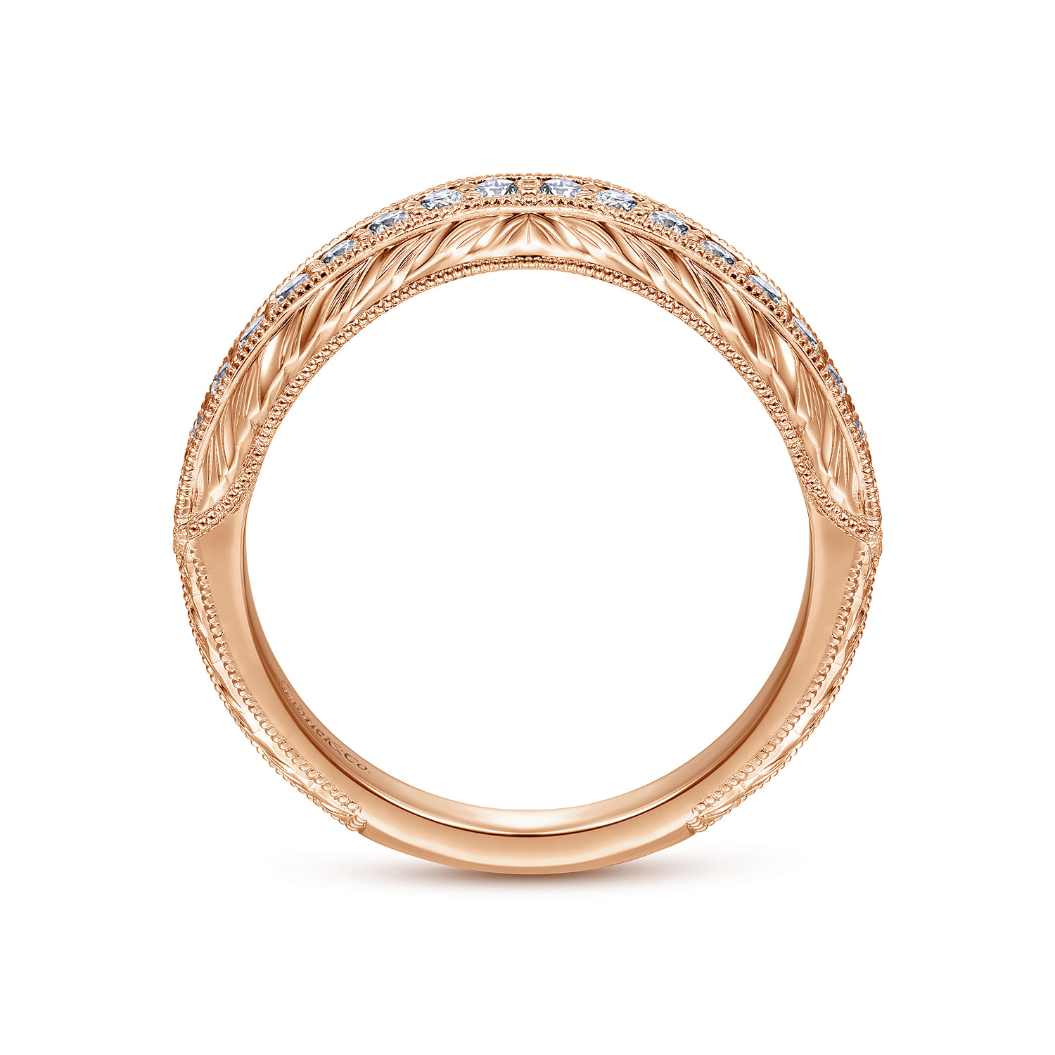 Knife Edge Matching Diamond Wedding Band in 14K Rose Gold, photograph 2
