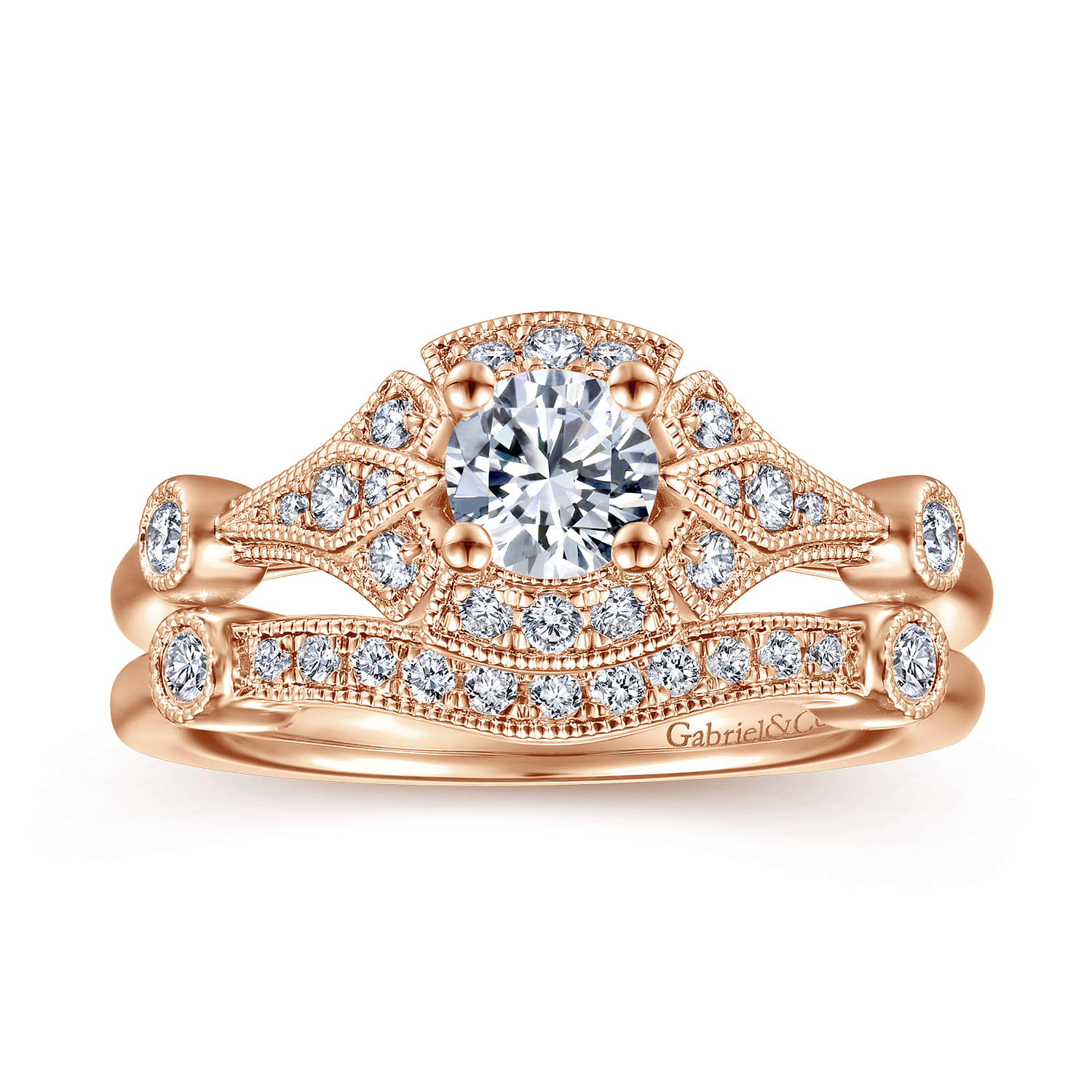 Matching Diamond Wedding Band in 14K Rose Gold, photograph 4