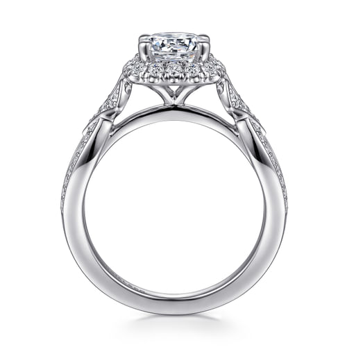  14K White Gold Art Deco Inspired Halo Diamond Engagement Ring