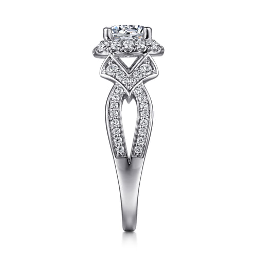  14K White Gold Art Deco Inspired Halo Diamond Engagement Ring