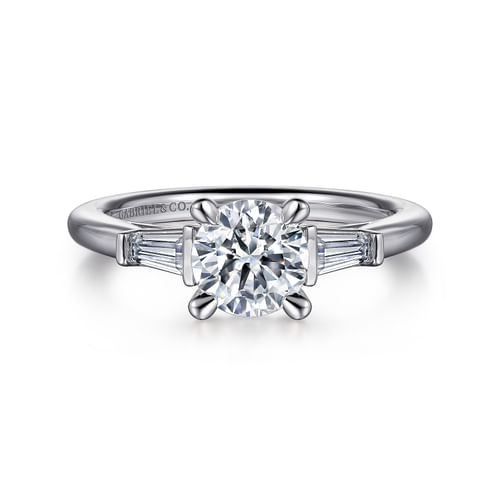  Platinum Round Three Stone Diamond Engagement Ring