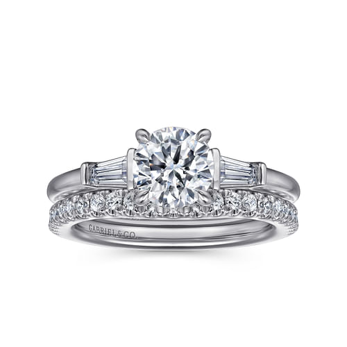  Platinum Round Three Stone Diamond Engagement Ring