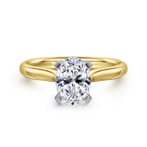 14K  White-Yellow Gold Oval Diamond Engagement Ring