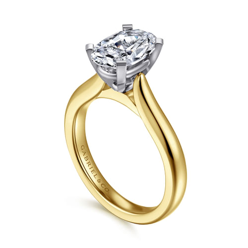 14K  White-Yellow Gold Oval Diamond Engagement Ring
