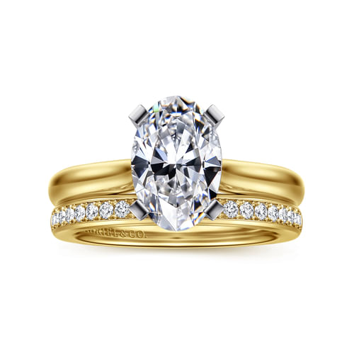14K  White-Yellow Gold Oval Diamond Engagement Ring