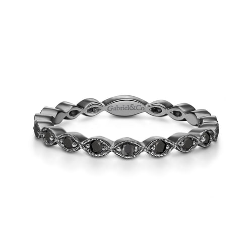 14K Gold Black Rhodium and Black Diamond Stackable Ring
