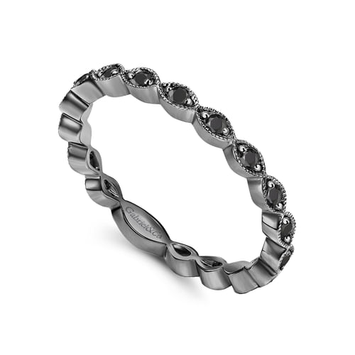 14K Gold Black Rhodium and Black Diamond Stackable Ring