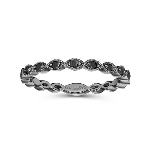 14K Gold Black Rhodium and Black Diamond Stackable Ring